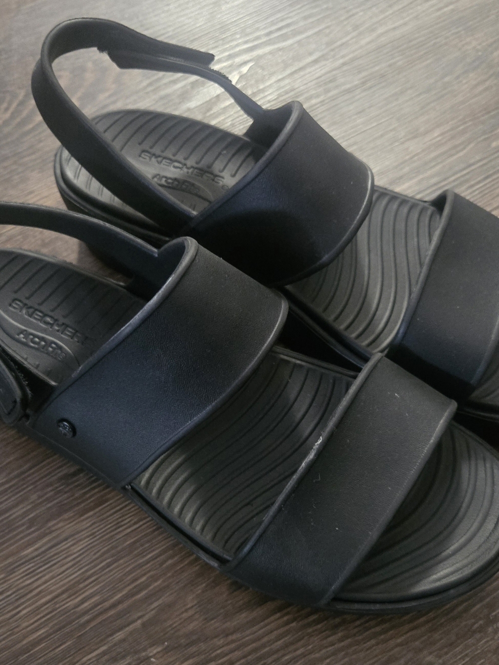 Skechers Black Two-Strap Slingback Sandals